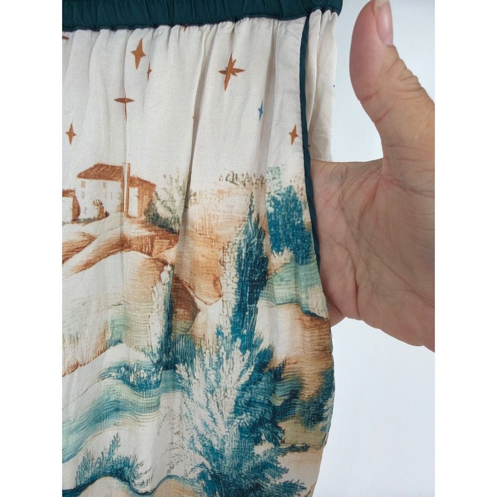 Lyre Bird Anthropologie Scenic Landscape Print Pajama Shorts Teal Cream Medium - Picture 5 of 10